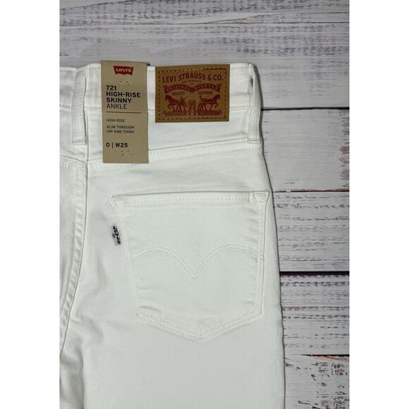 Levi 721 Jeans Women Size 0 (W25) High Rise Skinny Stretch Distressed White NWT - Picture 4 of 8